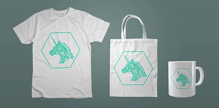 mockup supports print logo licorne